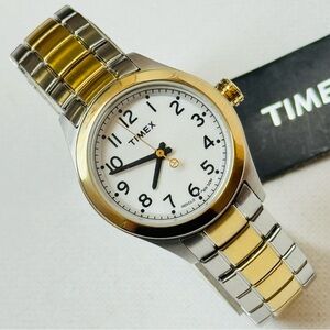 Timex Easy Reader Indiglo Women's Two Tone Watch 6.5" MAX Stretch Band T2M4516K
